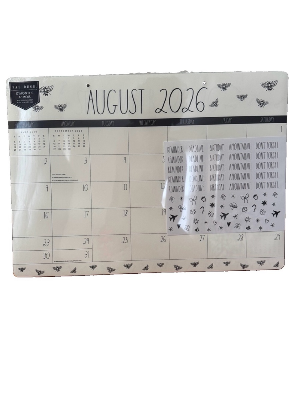 2027 Rae Dunn Desk Blotter Planner Calendar 17 Month August’06-Dec.2027 Bee